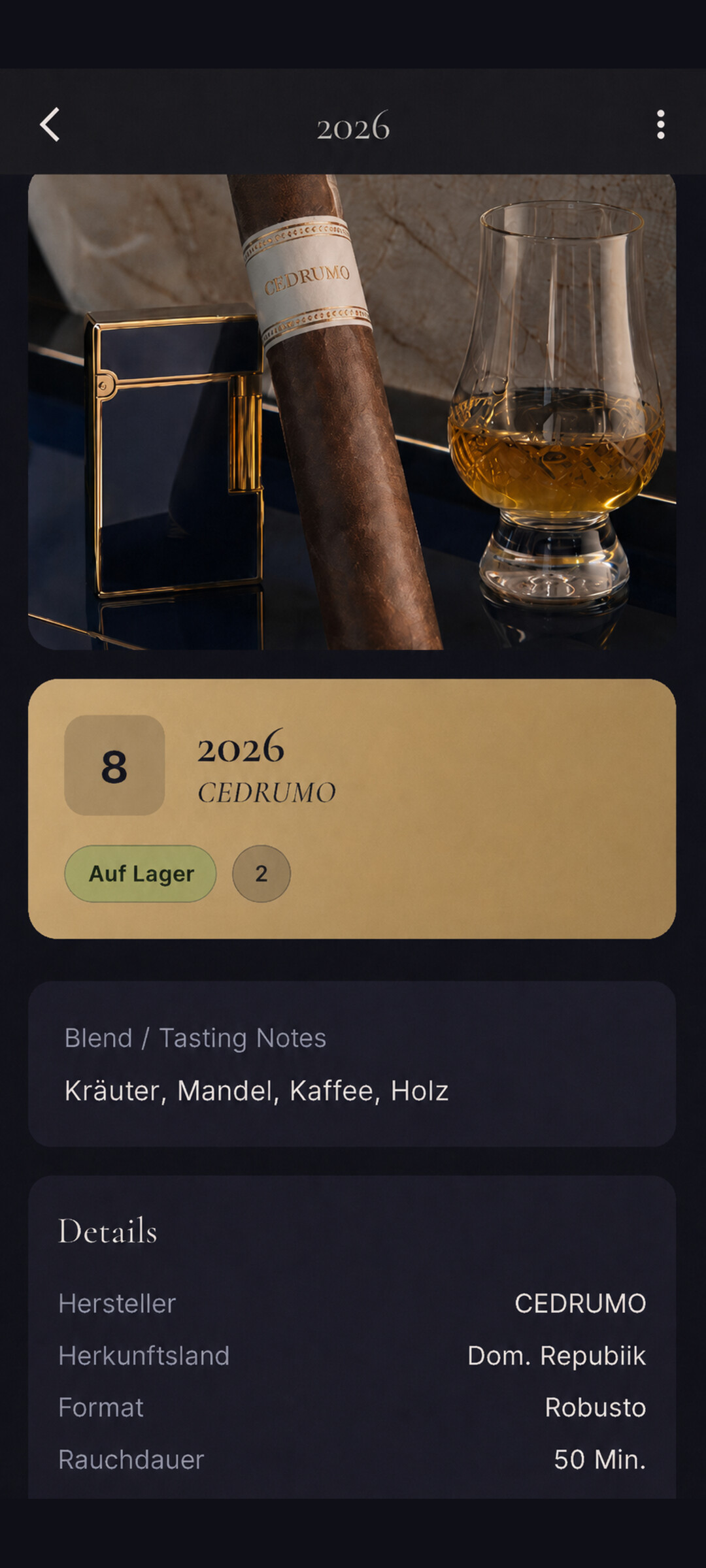 CEDRUMO 2026 Zigarre im Detail mit Foto, Bewertung und Aromen