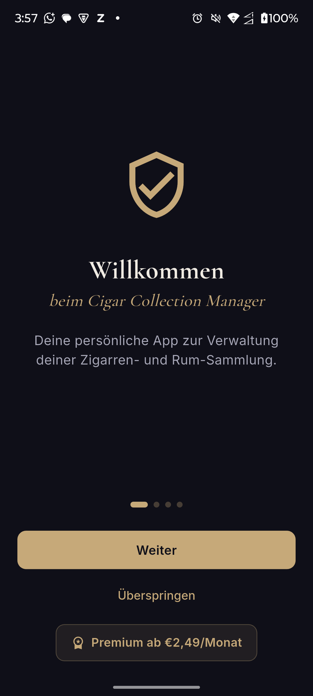 CEDRUMO Willkommensbildschirm mit Premium-Hinweis