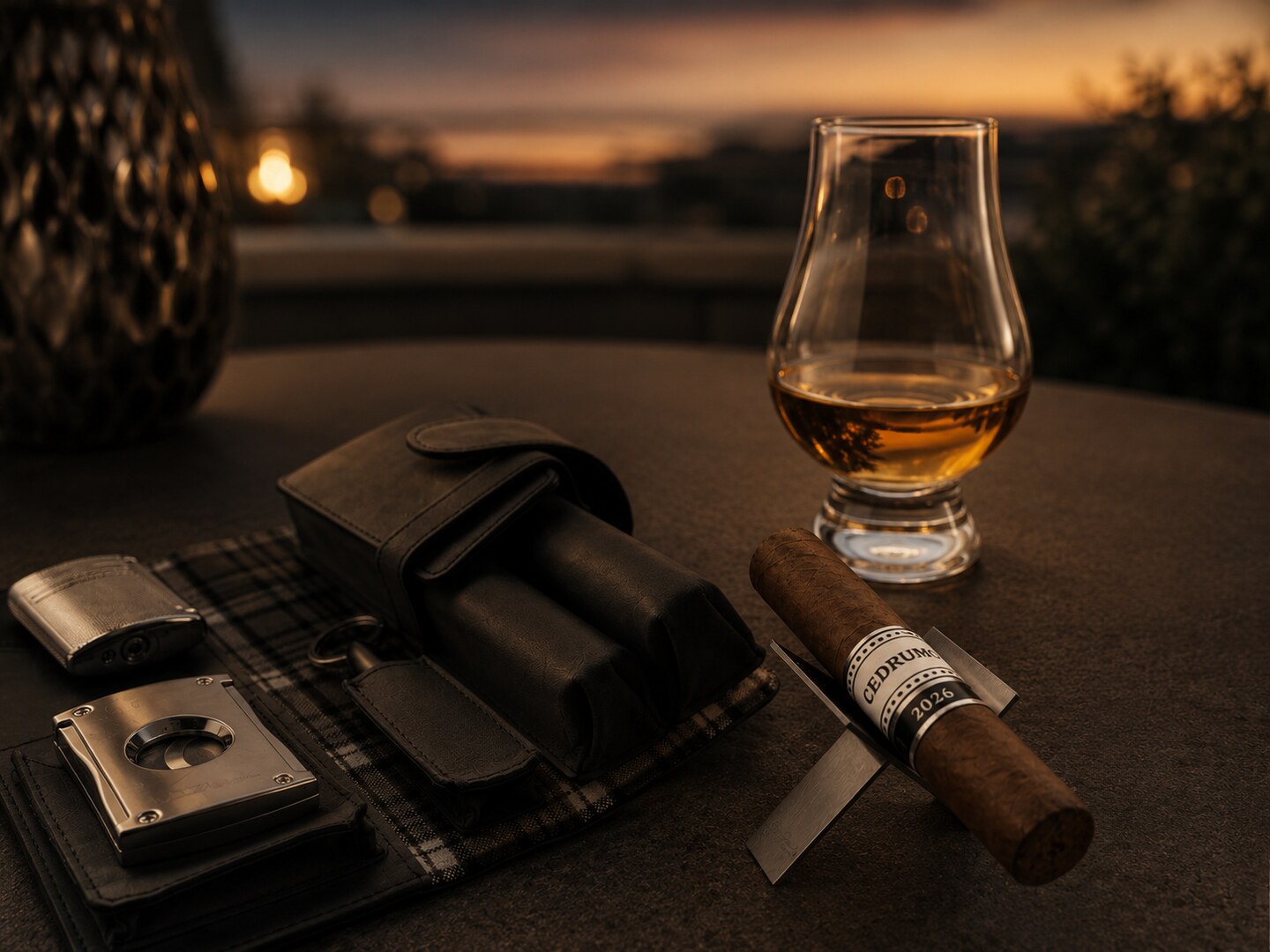 Ein Abend mit CEDRUMO, Zigarre und Rum im warmen Abendlicht auf der Terrasse